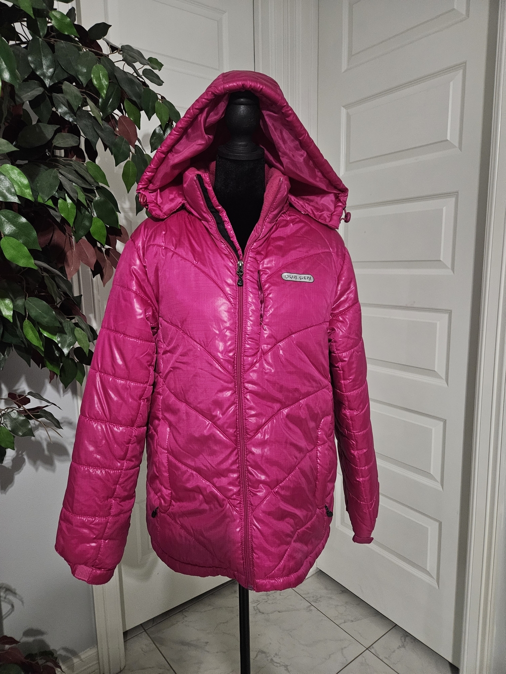 Girls' Hot Pink Quilted Hooded Puffer Jacket